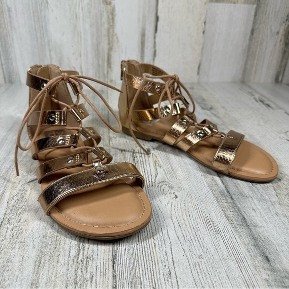 Dolce Vita Girls Curse Gladiator Sandals Lace Up Faux Leather Rose Gold #1012 - Picture 6 of 13